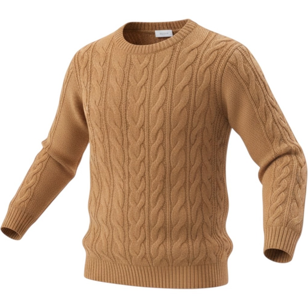 J.Crew Mens Alpaca Merino Wool Blend Cable Knit Sweater Camel Brown Medium